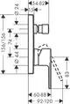 Schematische Zeichnung eines Einhebel-Wannenmischers von Hansgrohe mit Maßangaben und Anschlussdetails. Darstellung der Montage- und Anschlussmöglichkeiten.